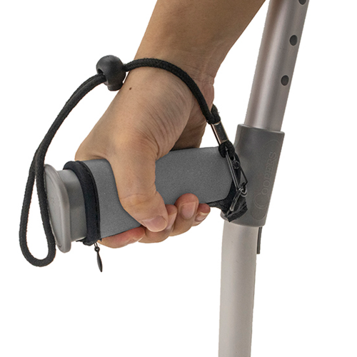 Pair Of Neoprene Soft Grip Crutch Handle Covers With Wrist Strap - Grey
